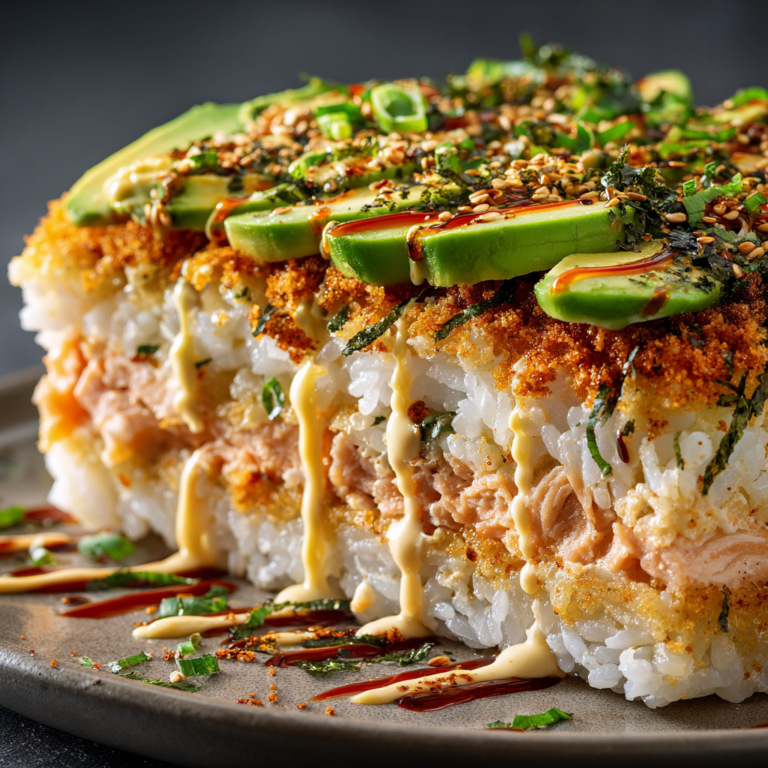 Sushi Bake au Saumon Épicé – Facile, Crémeux et Plein de Saveurs