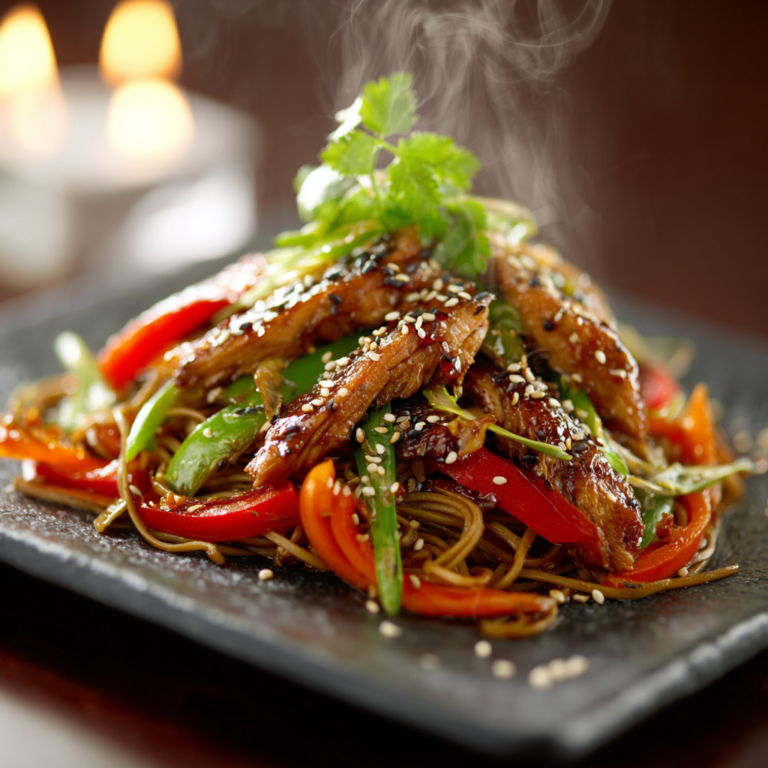 Nouilles sautées au poulet caramélisé – Recette facile et savoureuse