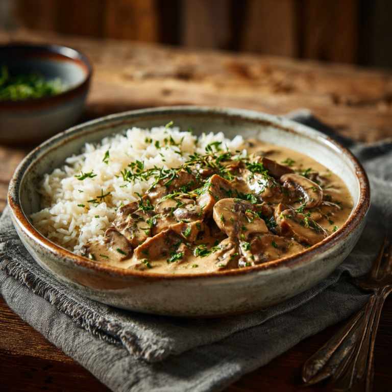 Stroganoff de champignons crémeux au riz complet facile