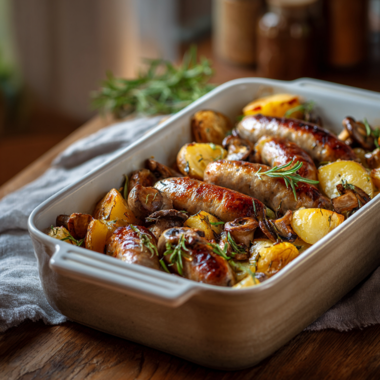 Saucisses au four avec champignons et pommes de terre faciles